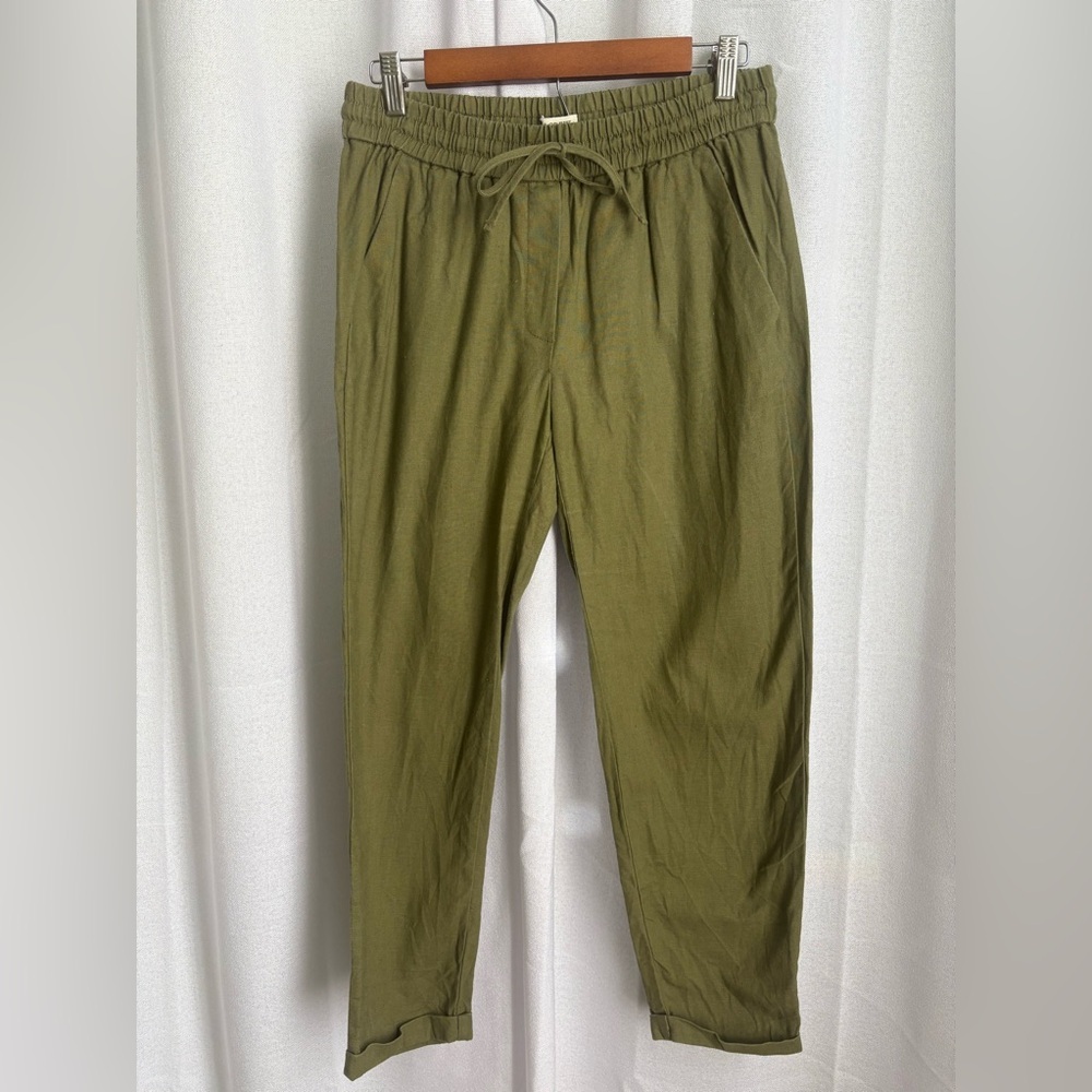 J. Crew Pants 4 Green Linen Blend Pull On Tapered High Rise Drawstring‎ 0320
